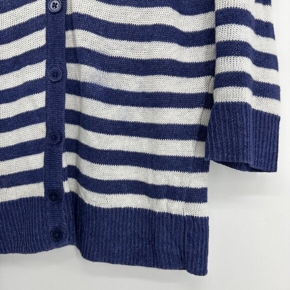 Talbots Striped Linen Cardigan Sweater MP V Neck Summer Lightweight Blue White - Picture 5 of 7